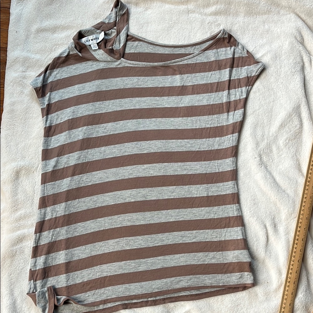 Lily White Brown and Gray Striped Women's Top